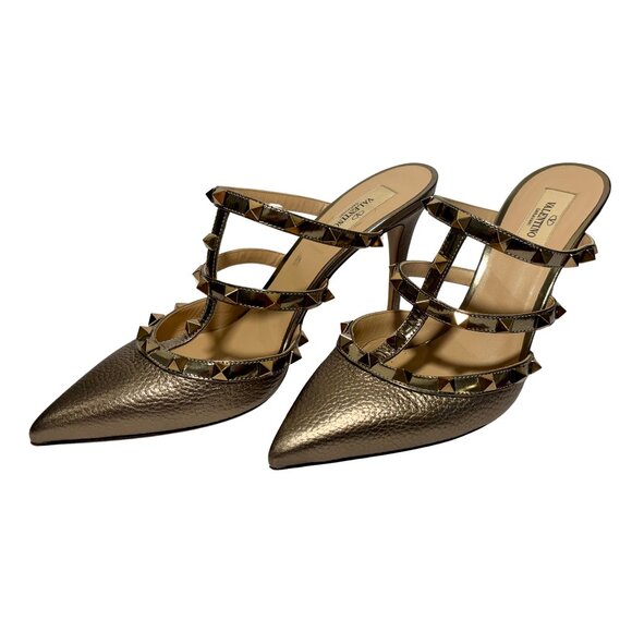 VALENTINO GARAVANI Leather Rockstud Heeled Sandals, Bronze; Size 39 (EU) - Picture 1 of 4